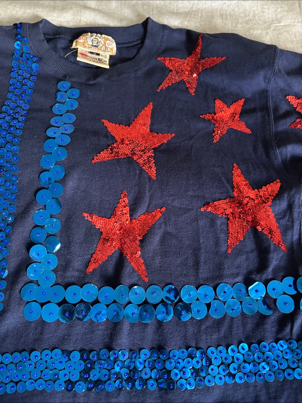 Vintage Bis Bis Navy Sequin Star T‑Shirt - Blue & Red - Picture 4 of 11